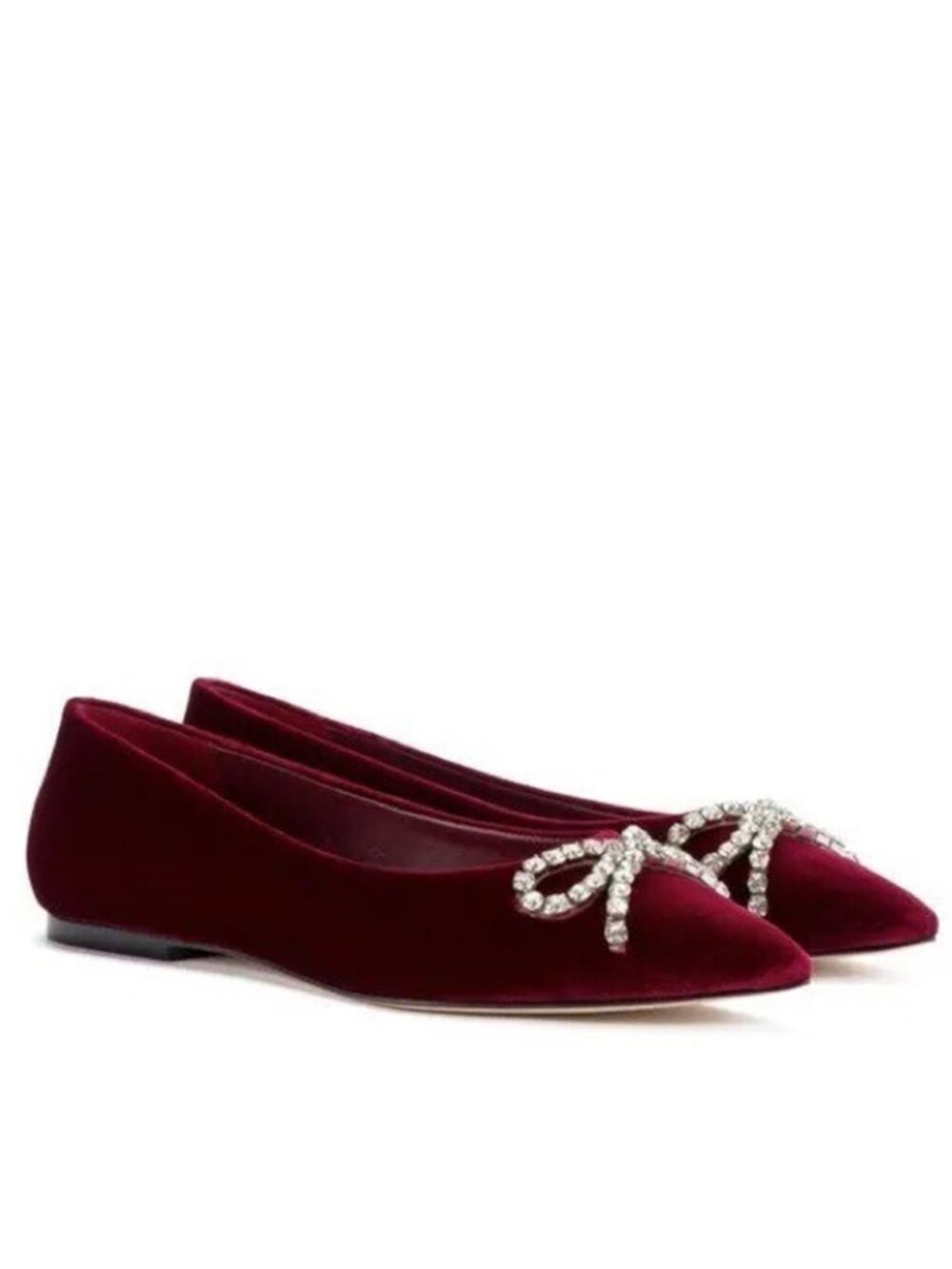 $330 LARROUDE lee ballet flats BOW CRYSTAL POINTY TOE SLIP ON WINE 9  (DD5)